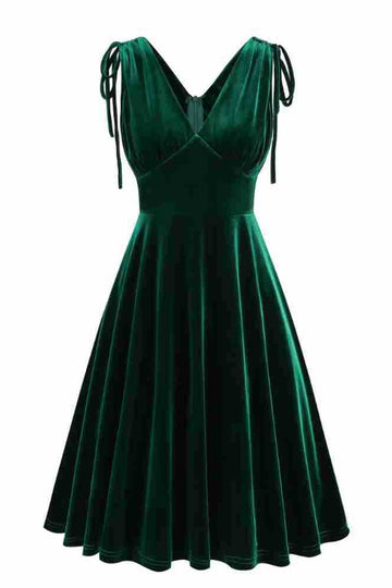 Dark Green A Line V Neck Short Vintage Dress